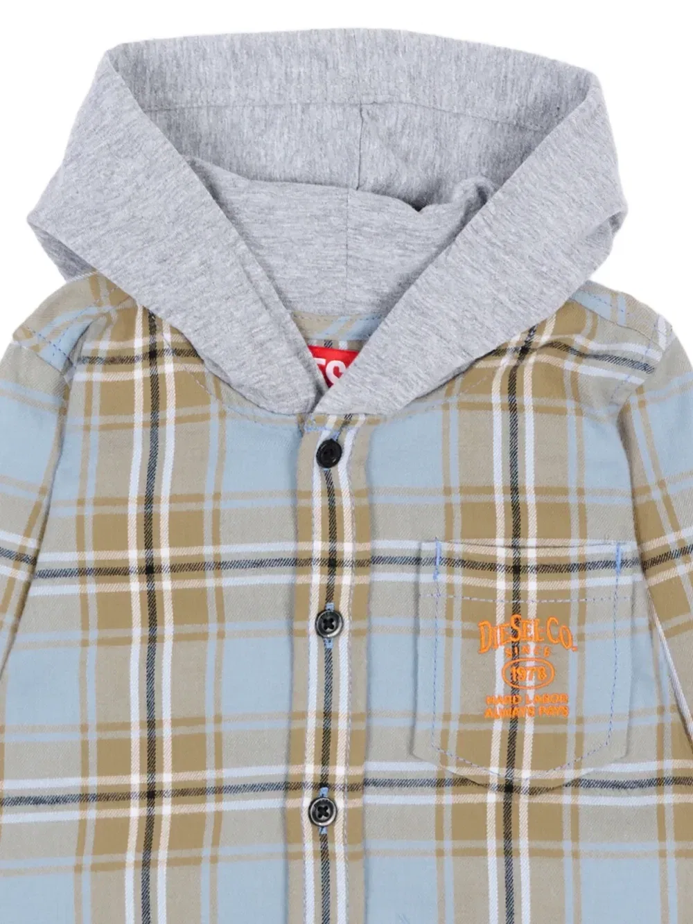 Клетчатая рубашка с капюшоном Diesel Kids, коричневый — фото 3