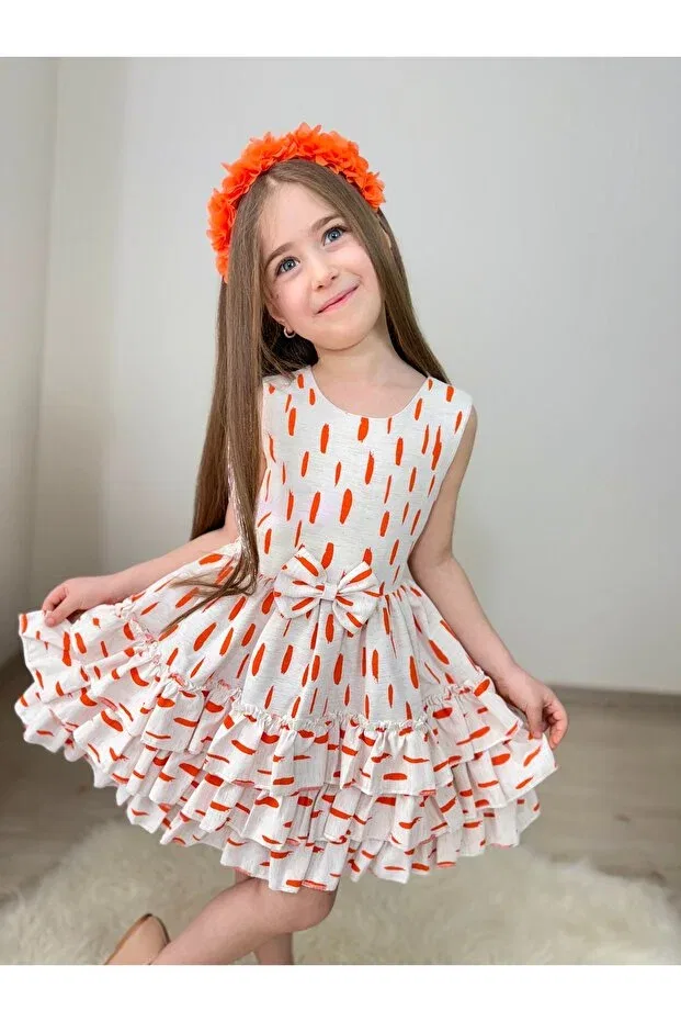 Детское платье для девочек льняное с рюшами Sg Exclusive, Orange
