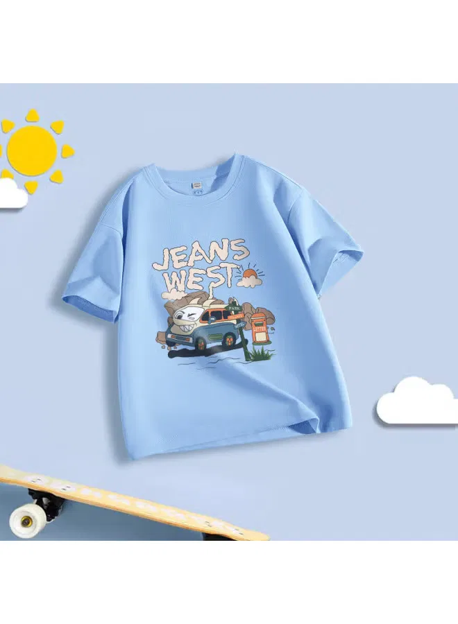 Jeanswest Футболка с принтом машинок для мальчиков, синяя — фото 2
