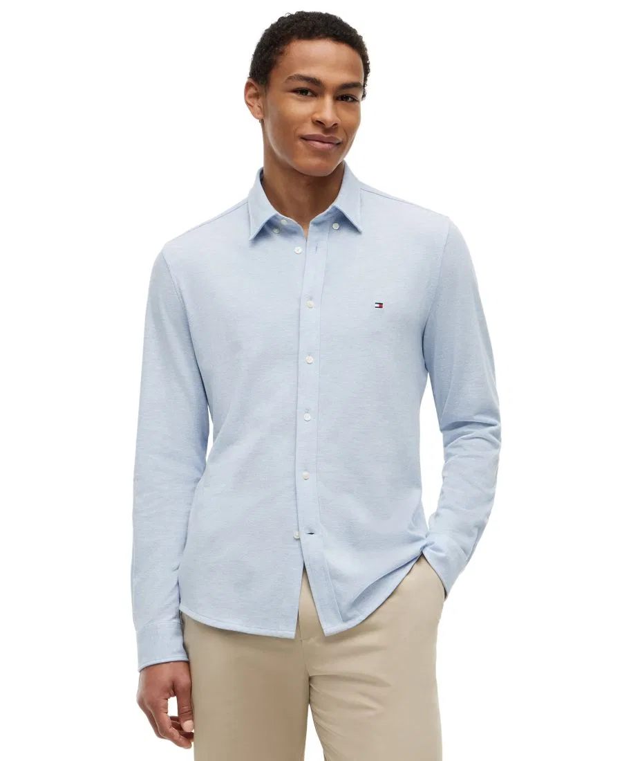 Рубашка поло с длинным рукавом, модель Textured Knit Featherweight Tommy Hilfiger, Light Blue Heather