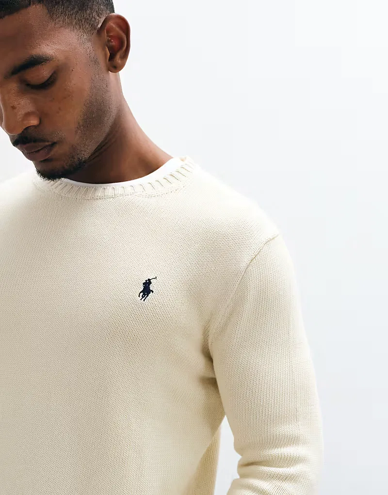 Вязаный джемпер Polo Ralph Lauren из плотного хлопка с логотипом Icon, кремовый — фото 2