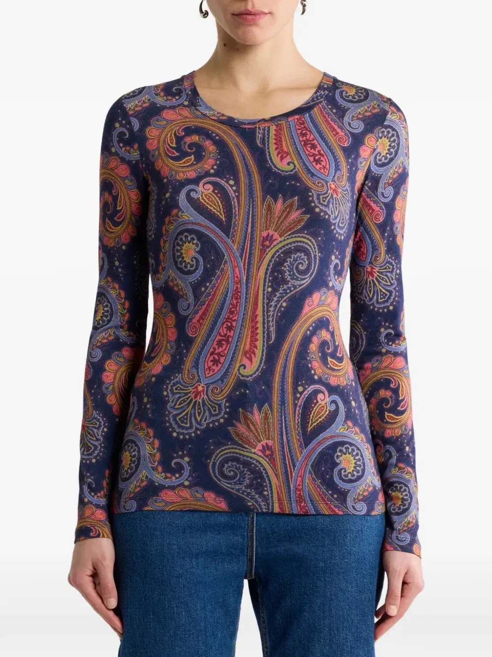 Свитер из джерси с узором пейсли Etro, синий — фото 2