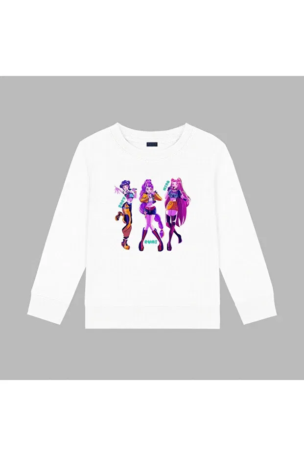 Детские свитшот для девочек с принтом Kpop demon hunters hunterix demon hunters zoey mira rumi design Blitzist, White