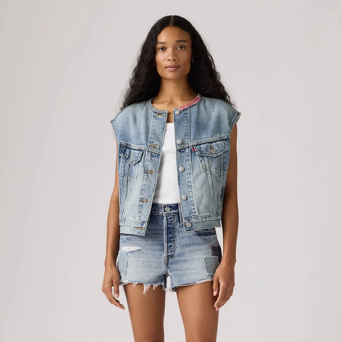 Укороченный жилет без воротника 90-х годов Levi's, Melody'S Muse Vest - Medium Wash — фото 3