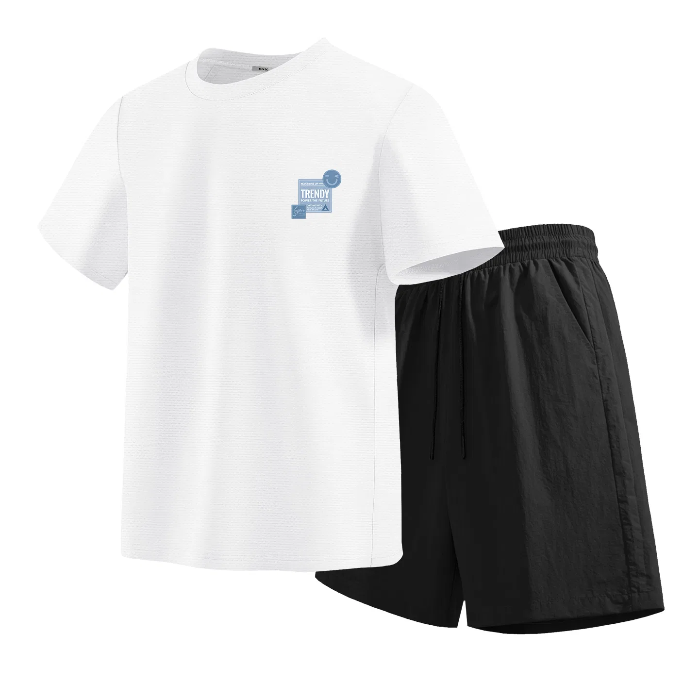Детский комплект спортивной одежды с принтом MINISO, White (Smiley Face Label Chest Logo)+Black