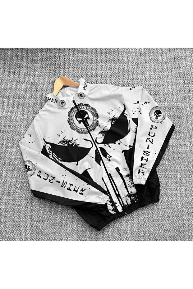 Детское пальто-дождевик с принтом Skull Printed Unisex Parachute Windbreaker Generic Brands, White — фото 4