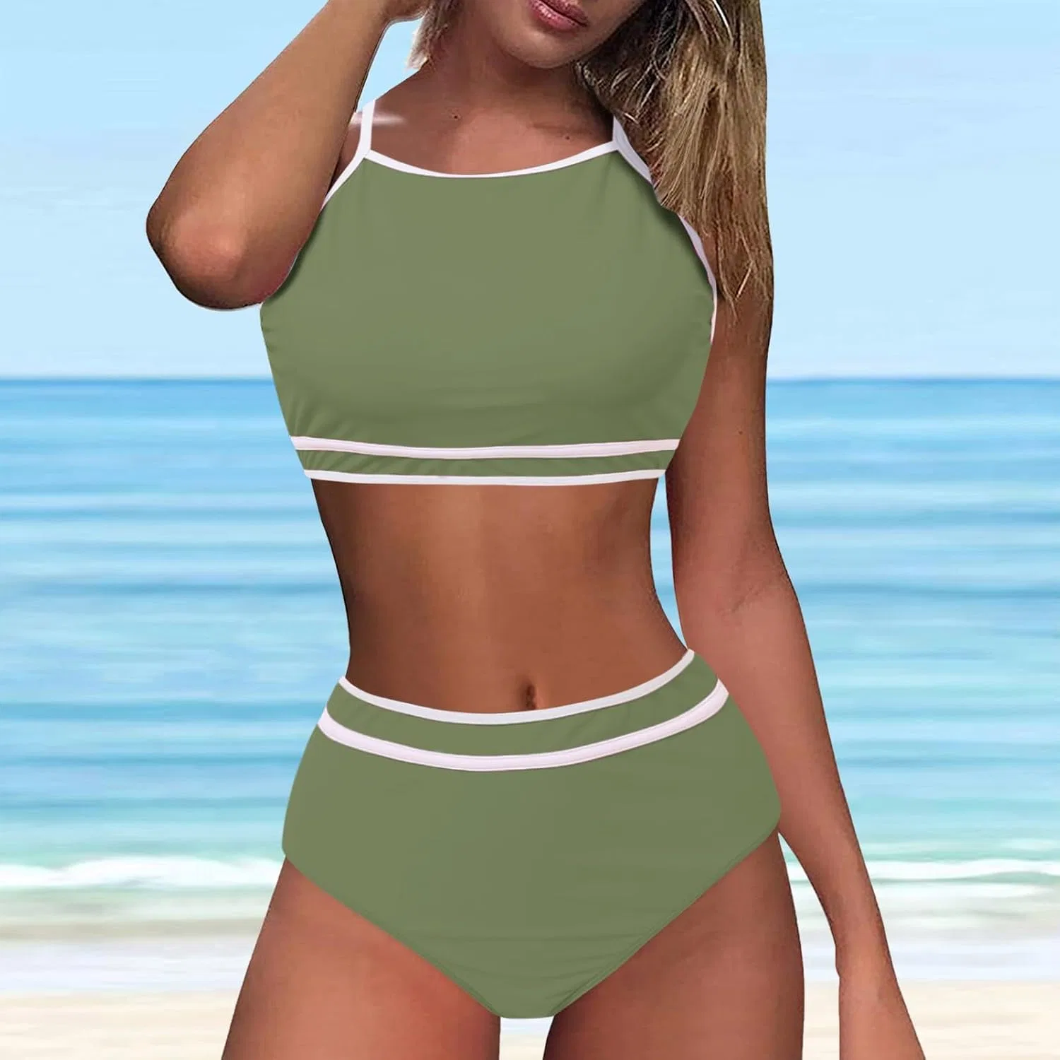 Женский бикини-комплект с эффектом пуш-ап Sports Stretchy Soft Swimwear, Green — фото 2