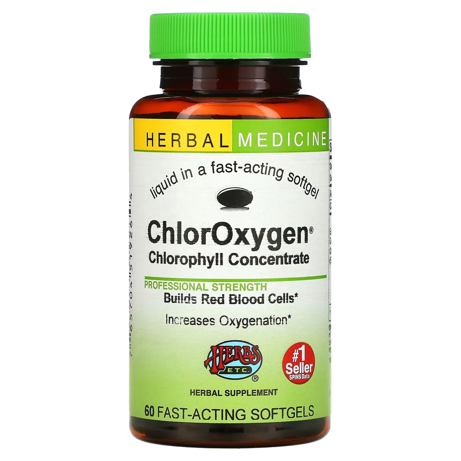 

Herbs Etc., ChlorOxygen, концентрат хлорофилла, 60 быстродействующих мягких капсул
