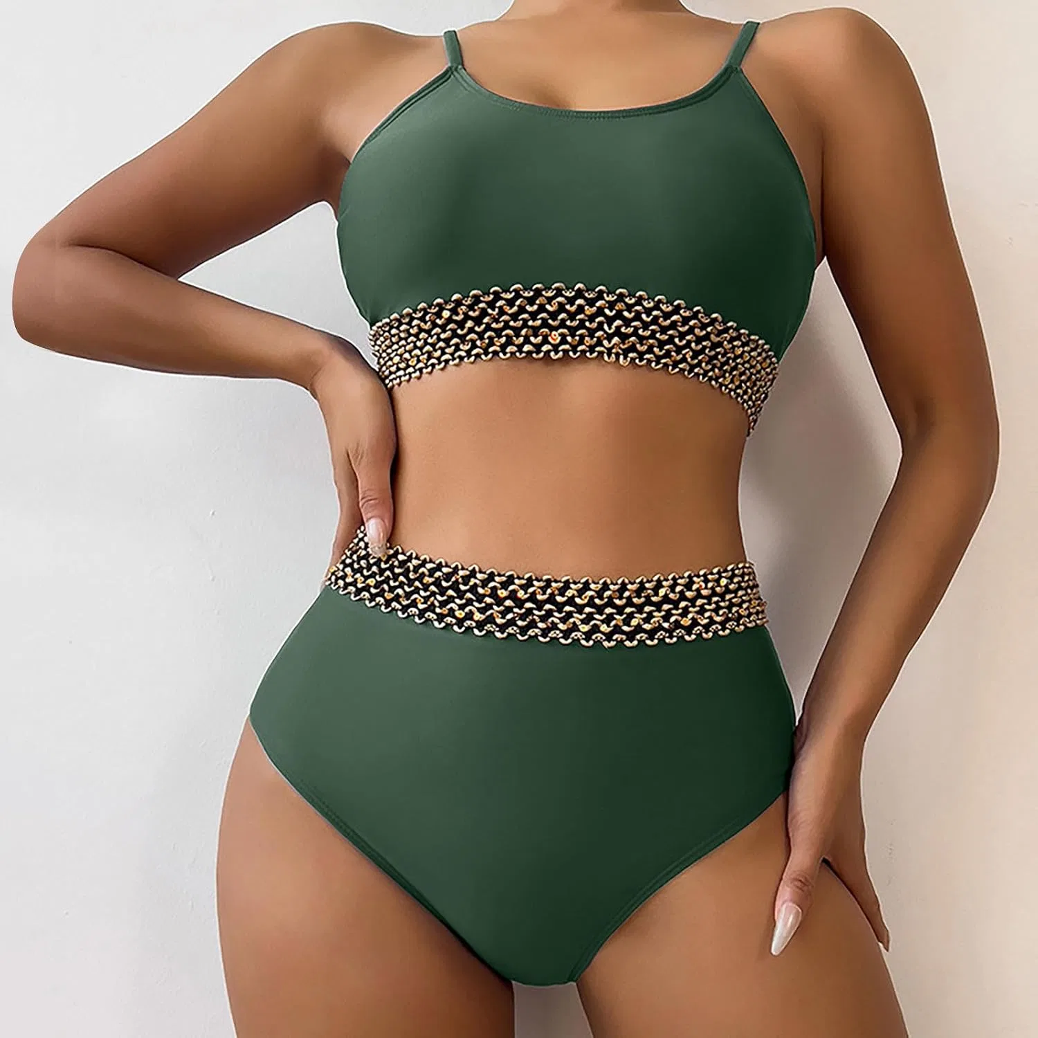 Женский бикини-сет с высокой талией Tummy Control, Green — фото 2