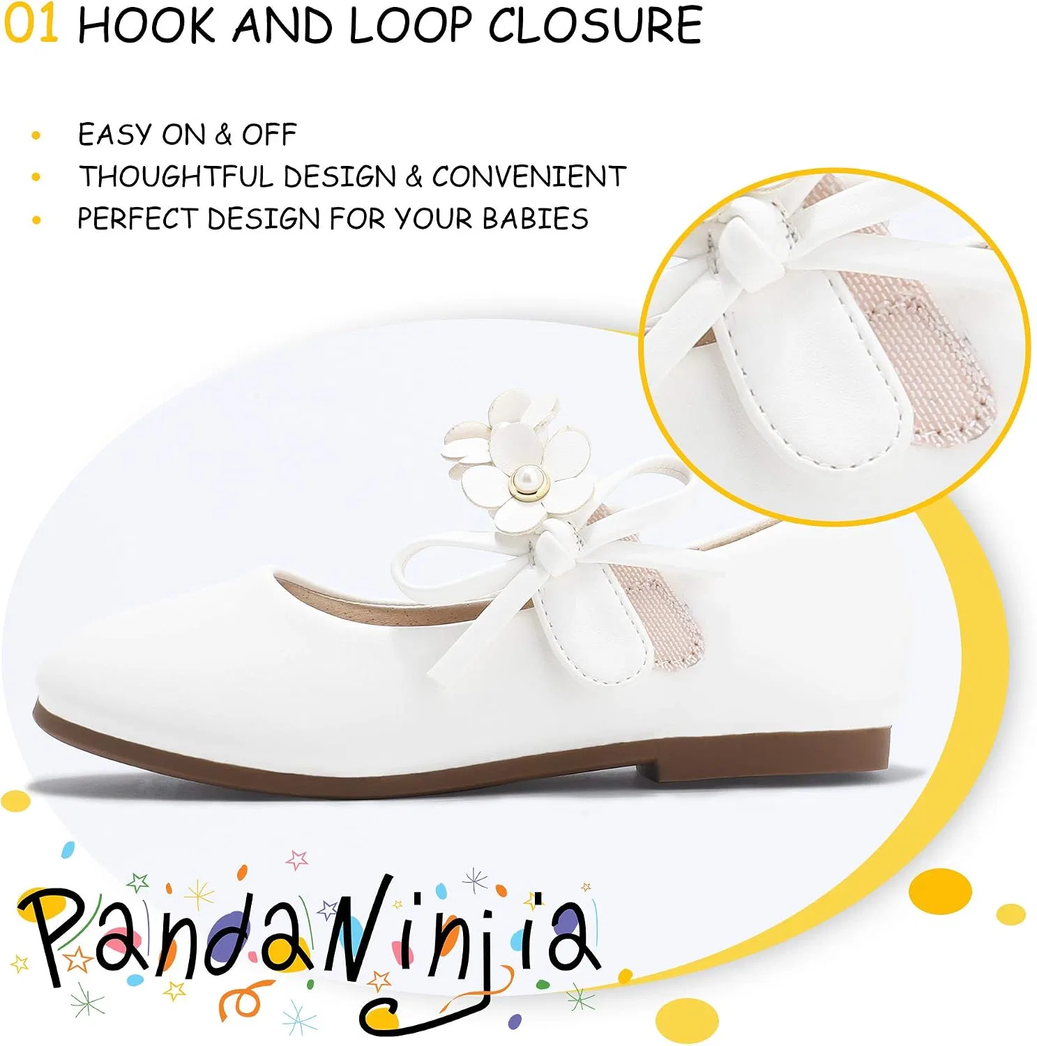 Детские туфли-балетки для девочек с жемчугом PANDANINJIA, White — фото 3