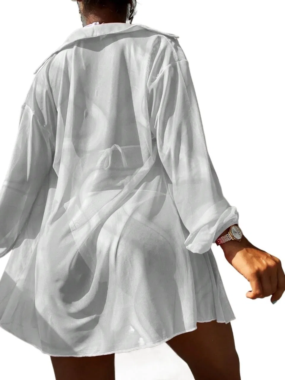 Женская пляжная накидка с длинным рукавом Mesh, White