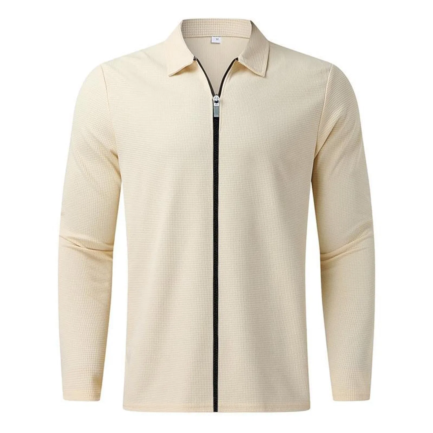 Мужская рубашка-поло с длинным рукавом, текстурированная, с рисунком соты, slim fit, Dark Khaki — фото 2
