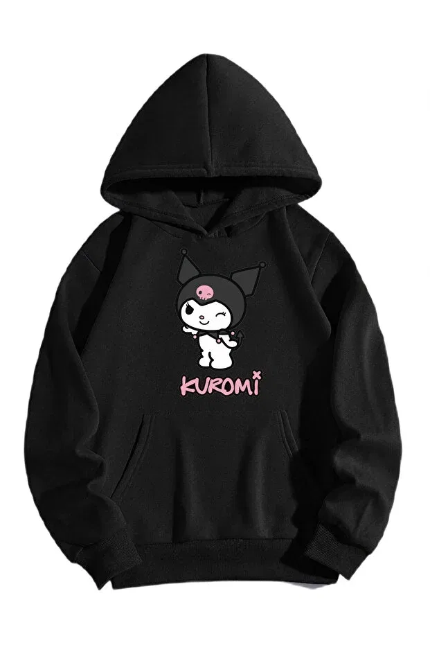 Детское худи для девочек с принтом Kuromi Printed Hooded Novibe, Blackkp