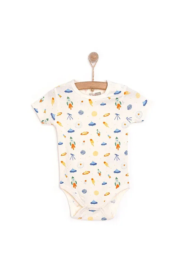 Детское боди с коротким рукавом с принтом Ebebek Hello Baby, Ecru