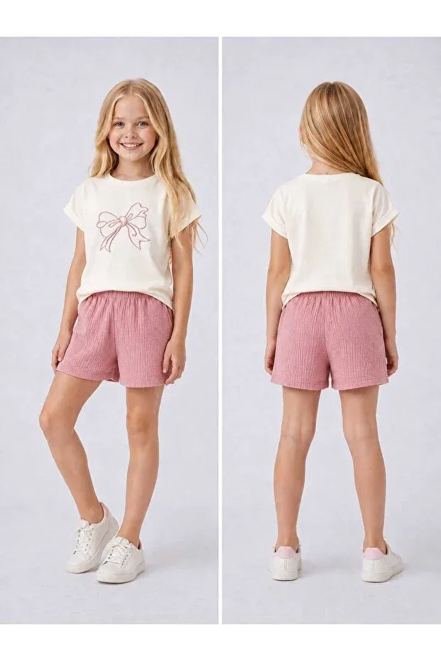 Детские шорты для девочек хлопковые Basics Coolcix, Salmon-Rose — фото 3