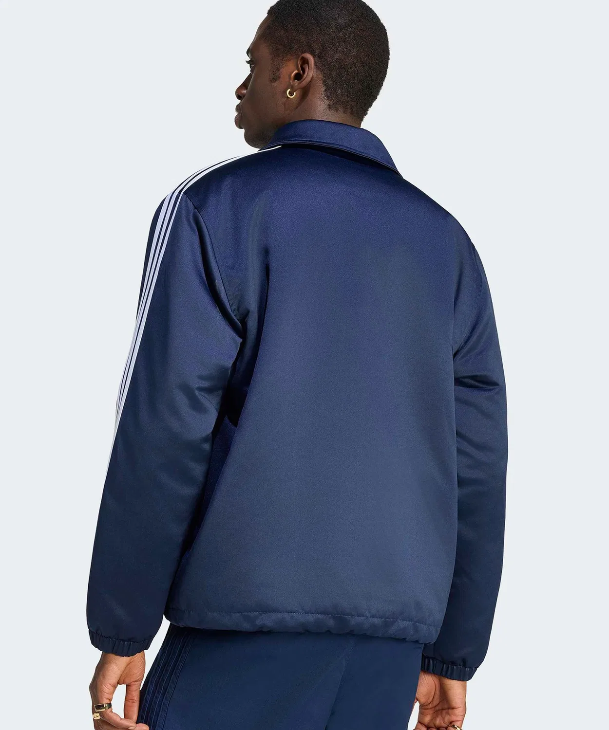 Мужская куртка-коуч с принтом Trefoil Three Stripes Adidas, Navy — фото 4