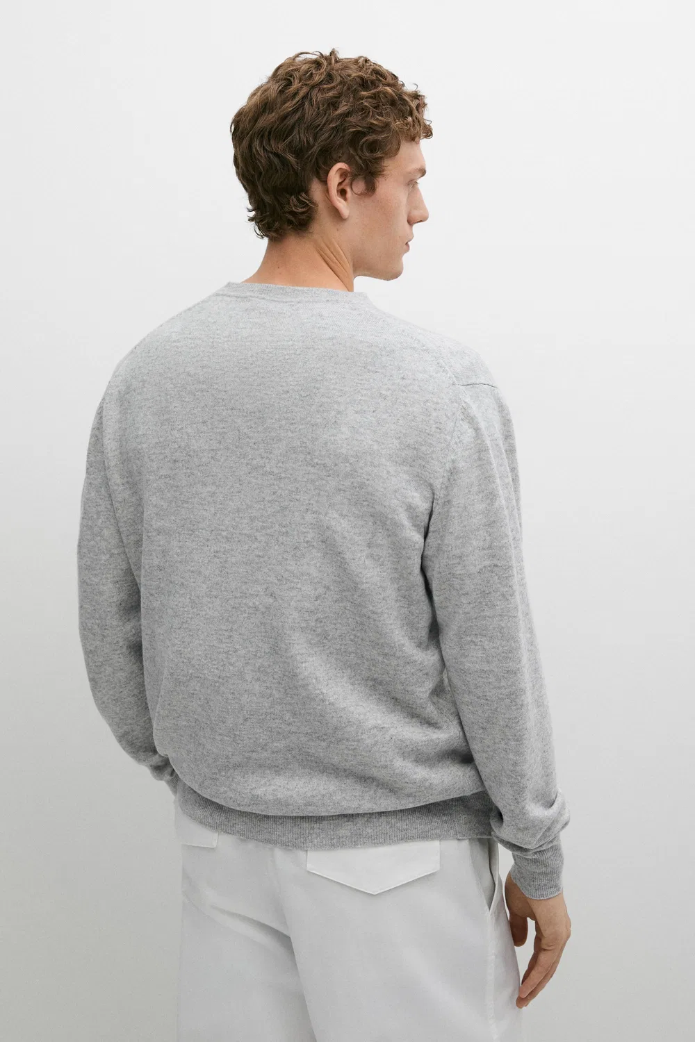 Свитер Massimo Dutti Wool Blend Round Neck Knit, серый меланж — фото 4