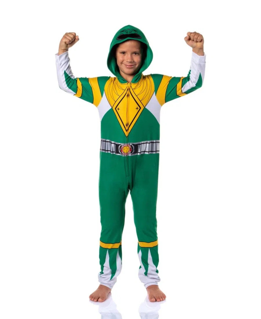 Пижама-комбинезон с капюшоном и принтом Power Rangers, Green