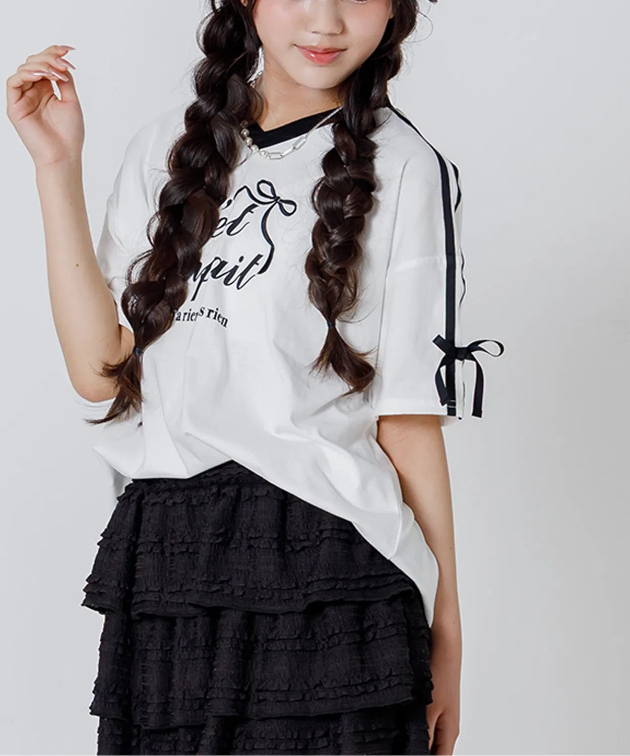 Детская футболка с принтом Ribbon Logo Big Short Sleeve T-Shirt algy, Off White
