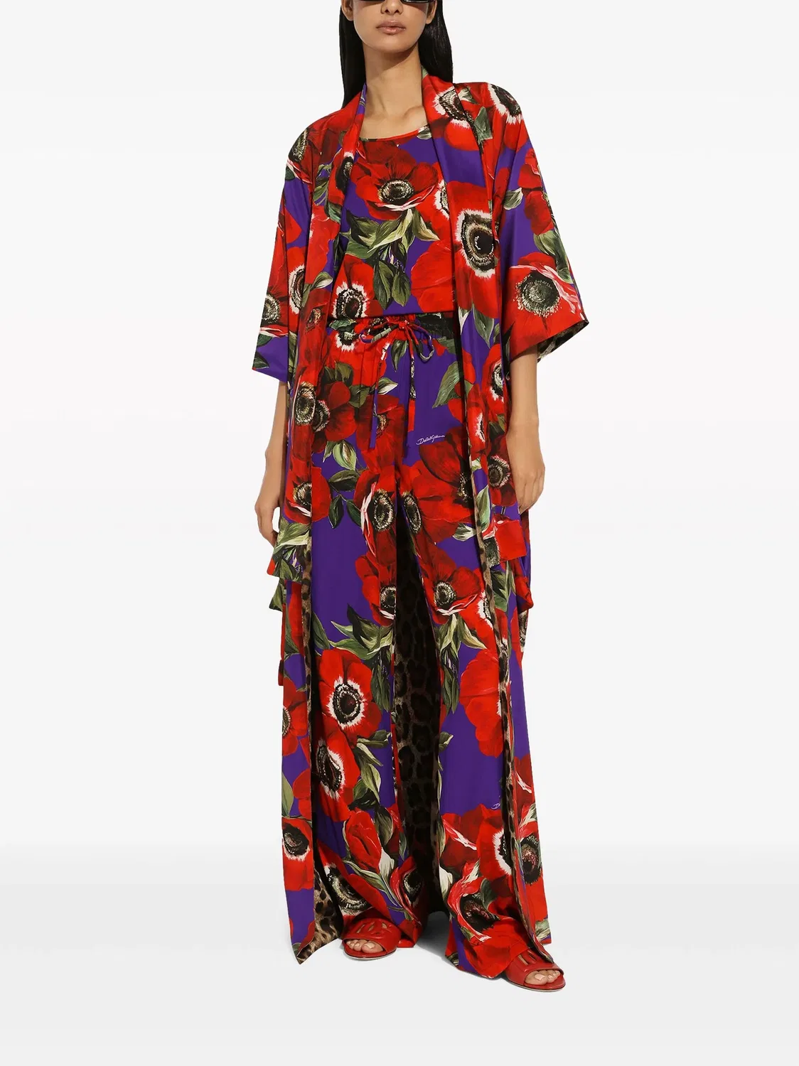 Топ из шелкового микса с маковым принтом Dolce & Gabbana, фиолетовый — фото 4