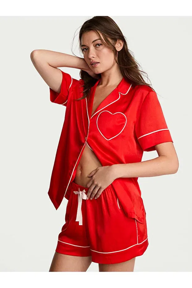 Женская пижама с принтом Glazed satin heart short pajama set Victoria'S Secret, Red