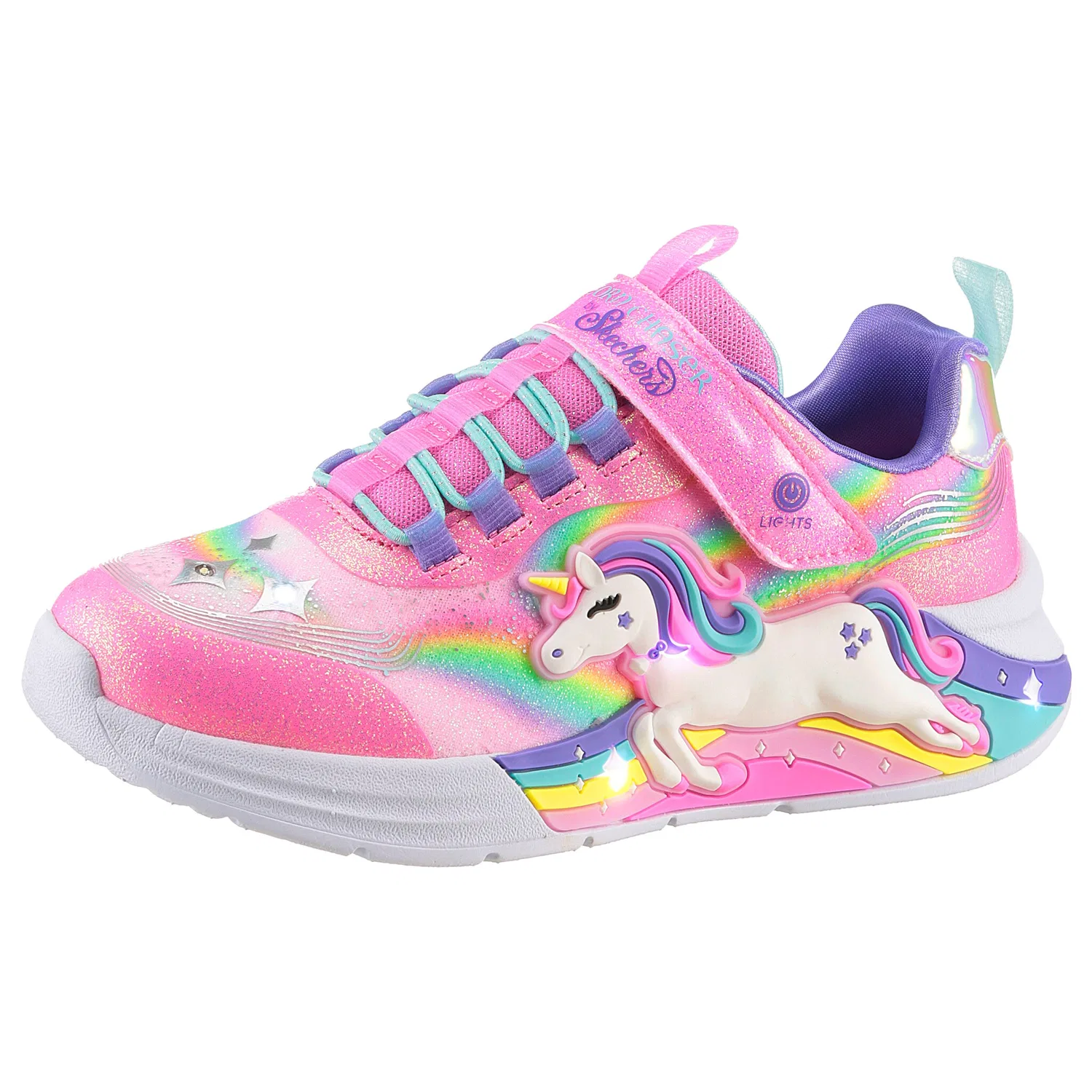 Детские кроссовки с подсветкой и блестками Skechers, Pink Multi