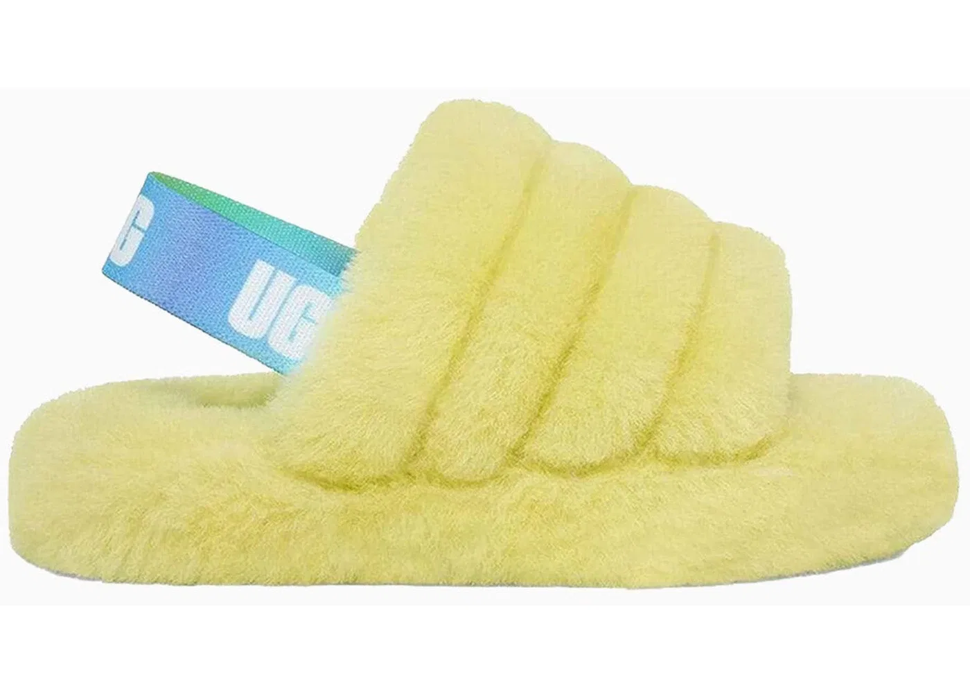 Детские сандалии-слайды с длинным ворсом UGG Fluff Yeah Slide, Pollen Gradient