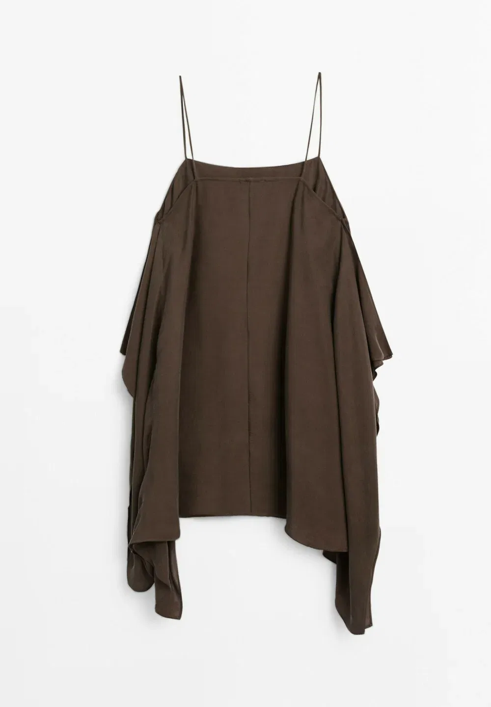 Мини-Платье на бретелях с оборками - повседневное платье Massimo Dutti, Dark Brown — фото 4