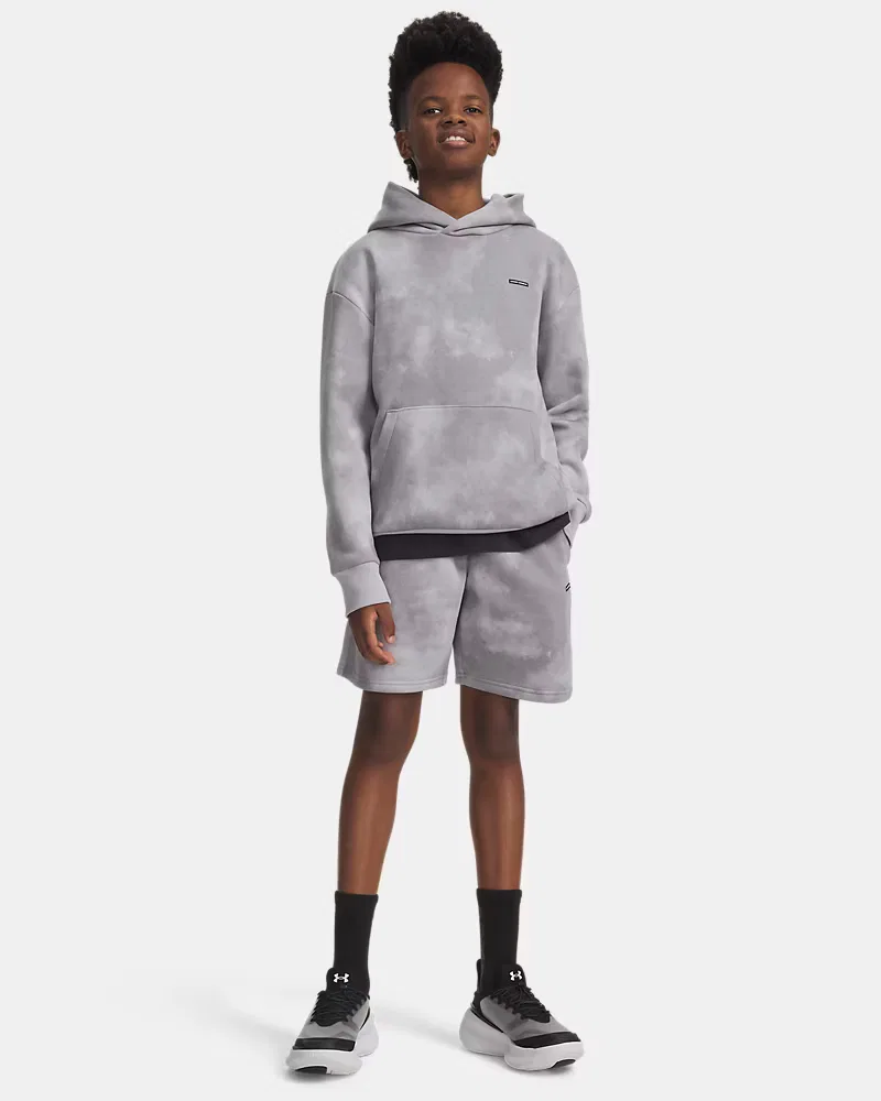 Шорты детские из хлопкового флиса с кулиской UA Icon Fleece Vintage UnderArmour, Mod Gray/Black — фото 3