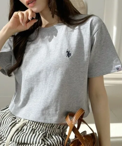 Женская хлопковая футболка с коротким рукавом, кроп-топ U.S. POLO ASSN., Grey