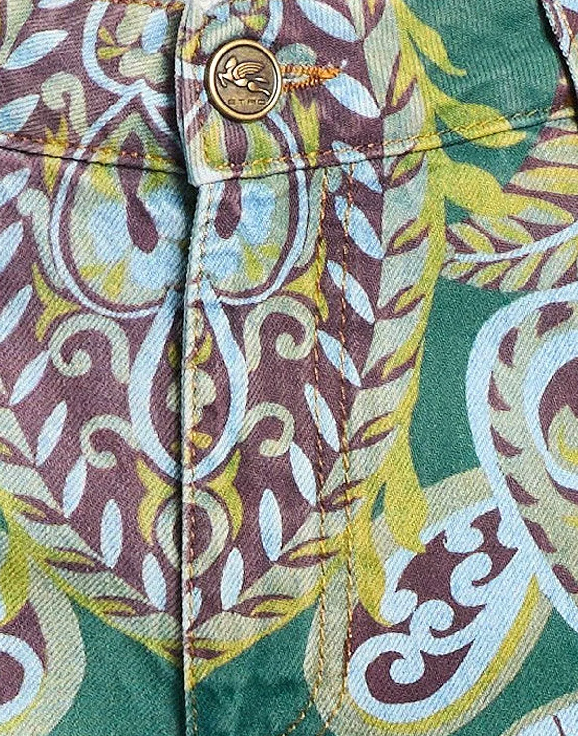 Женские джинсы клеш с цветочным принтом Etro, зеленый — фото 4
