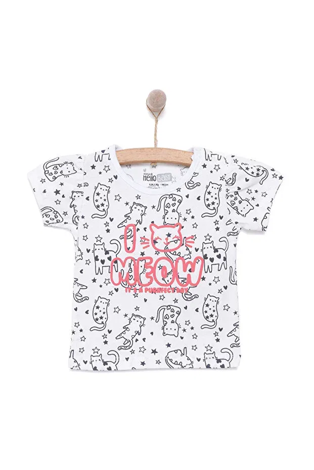 Детская футболка для девочек с принтом meow pattern Ebebek Hello Baby, White