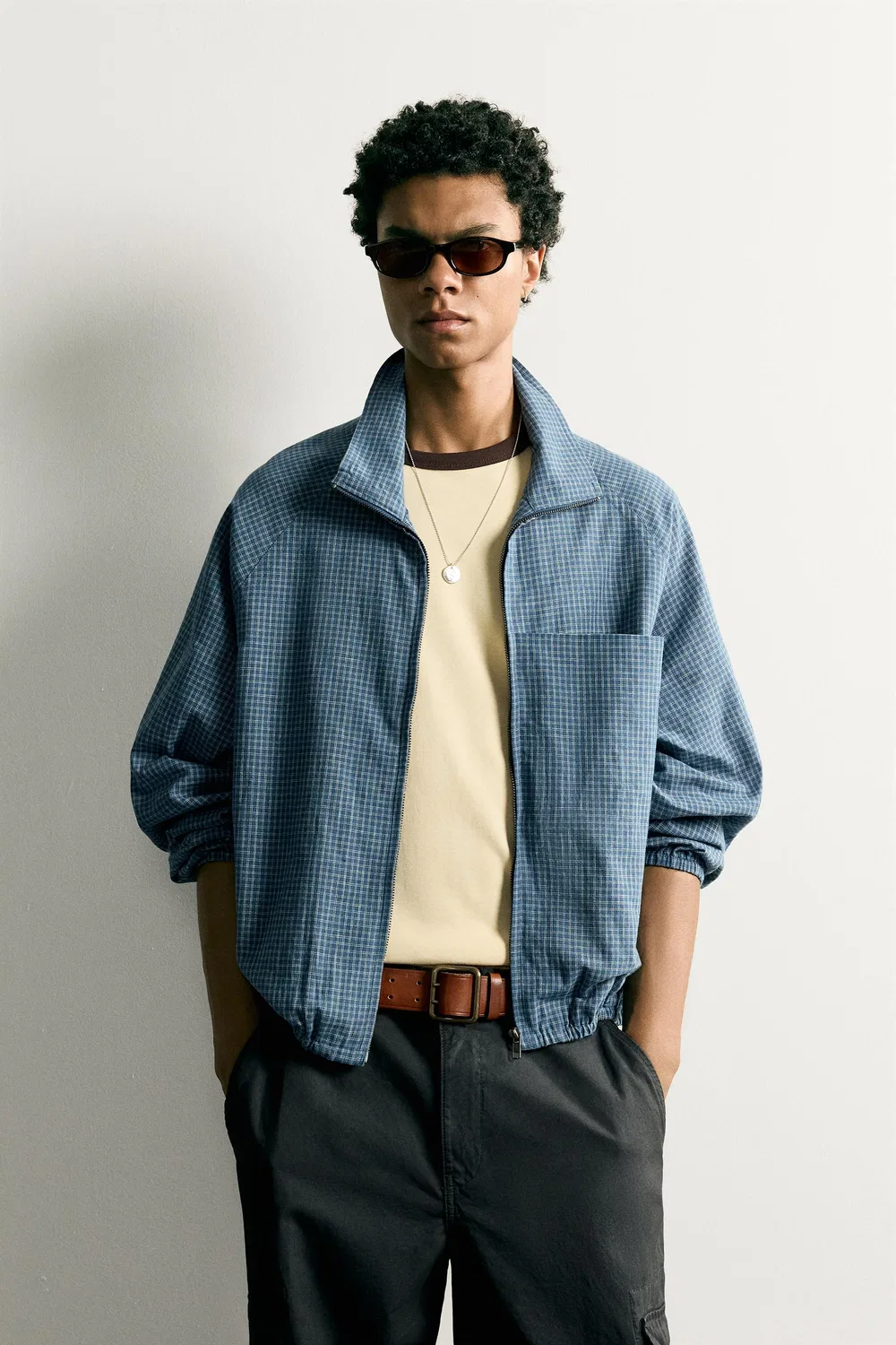 Рубашка в клетку свободного кроя на молнии ZARA, Blue — фото 2