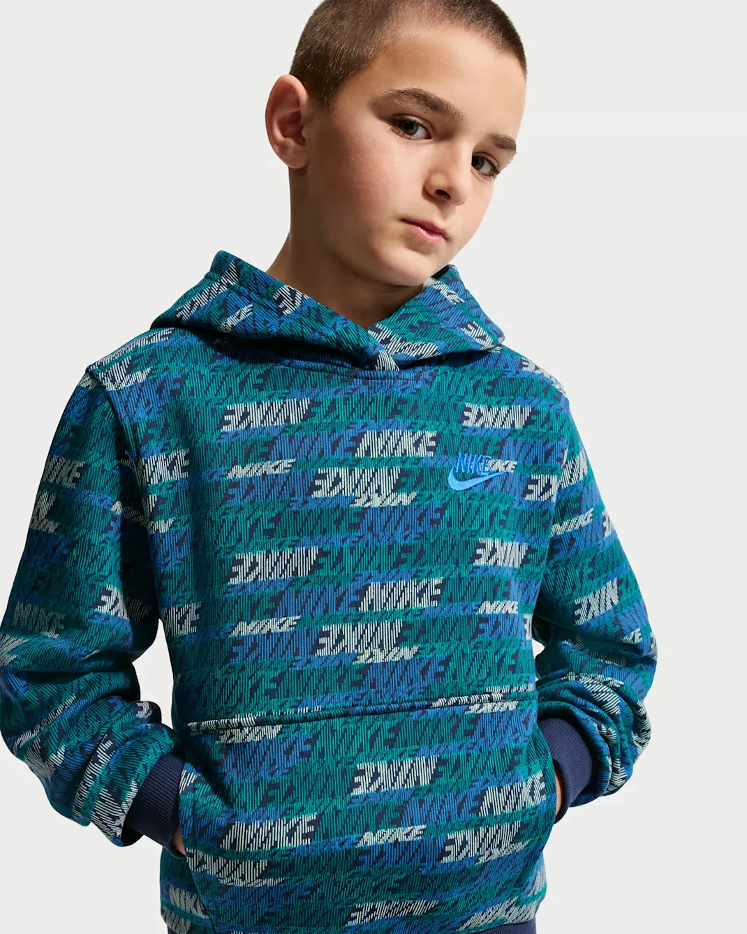 Толстовка с капюшоном для детей постарше Nike Sportswear Club Fleece, Bright Spruce/Midnight Navy/Game Royal — фото 3