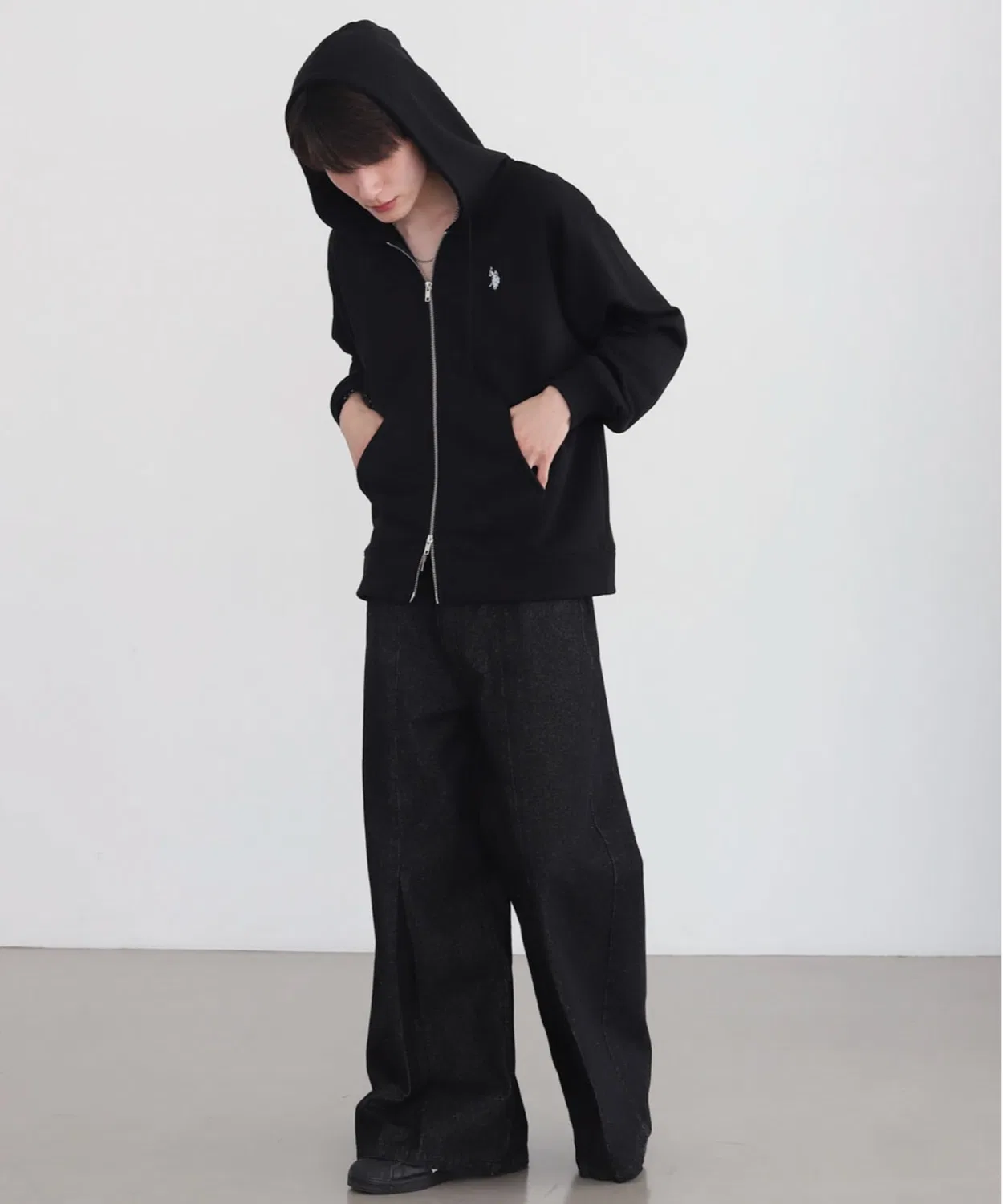 Мужское худи с длинным рукавом на молнии, с вышивкой U.S. POLO ASSN., Off White — фото 2