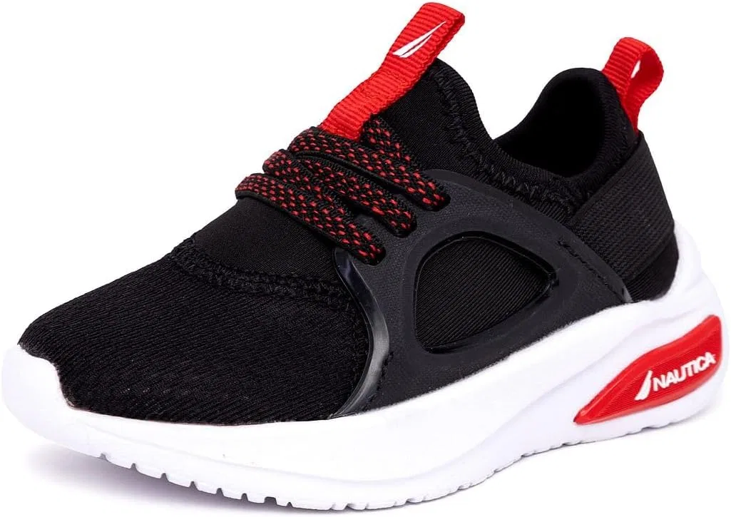Детские слипоны-кроссовки со шнурком-резинкой Nautica, Black Red-Splash