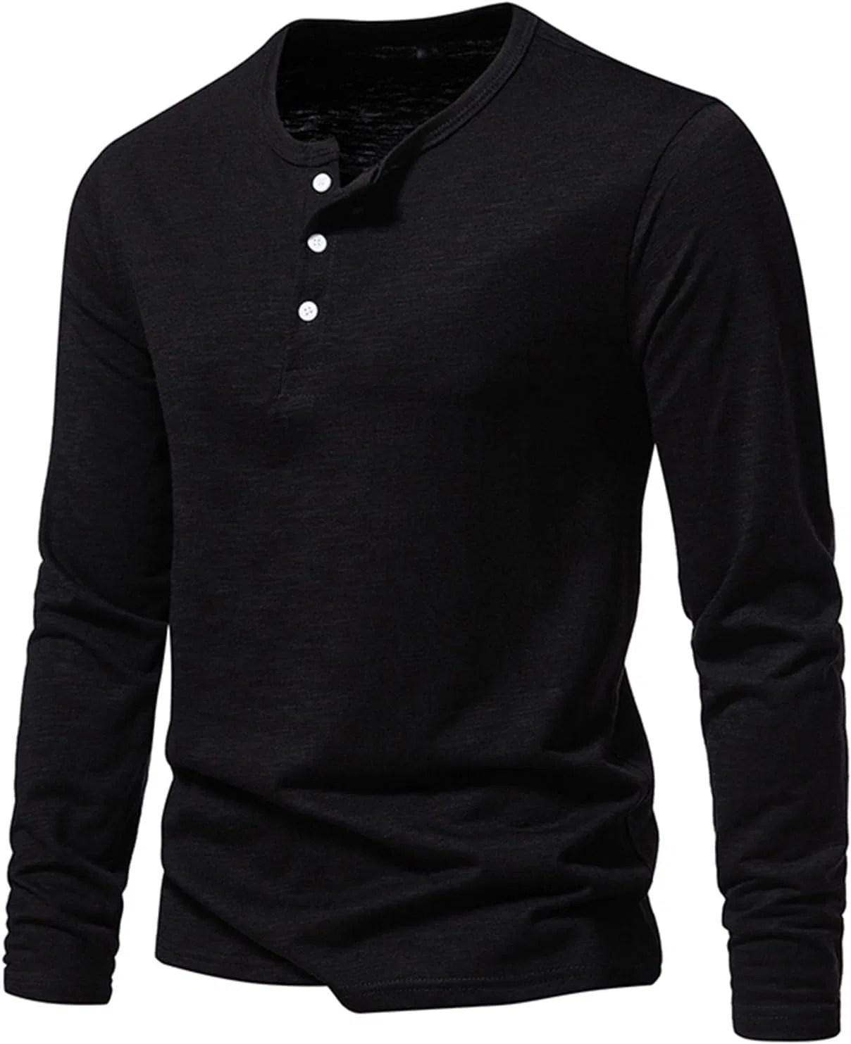 Мужская повседневная футболка-поло Henley Slim Fit, Black — фото 2