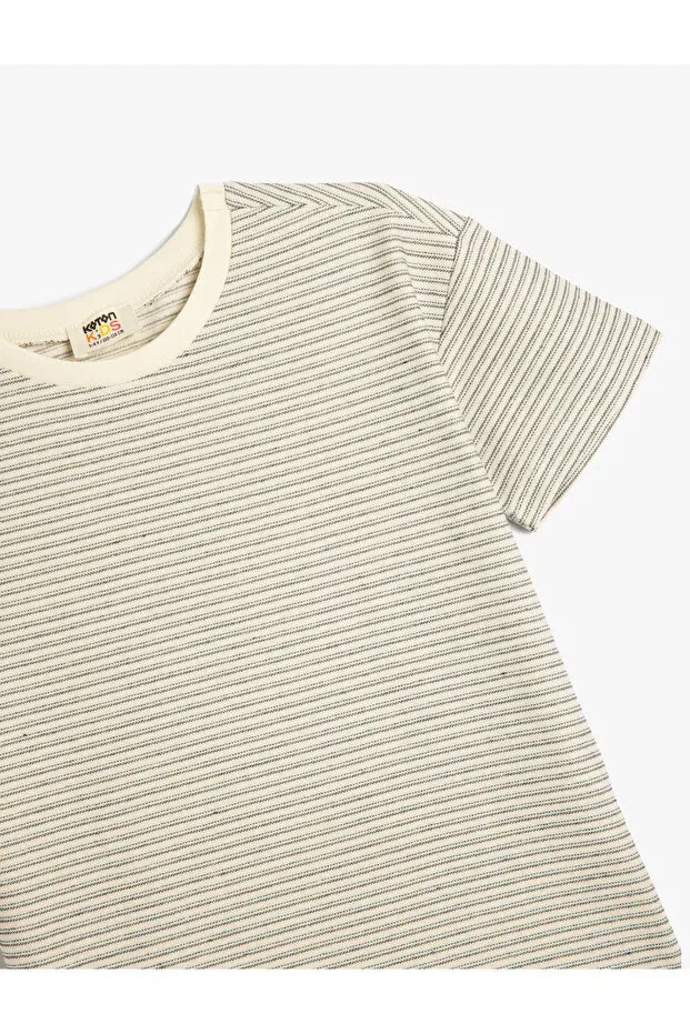 Детская футболка для мальчиков с принтом Basic Koton, Ecru Striped — фото 3