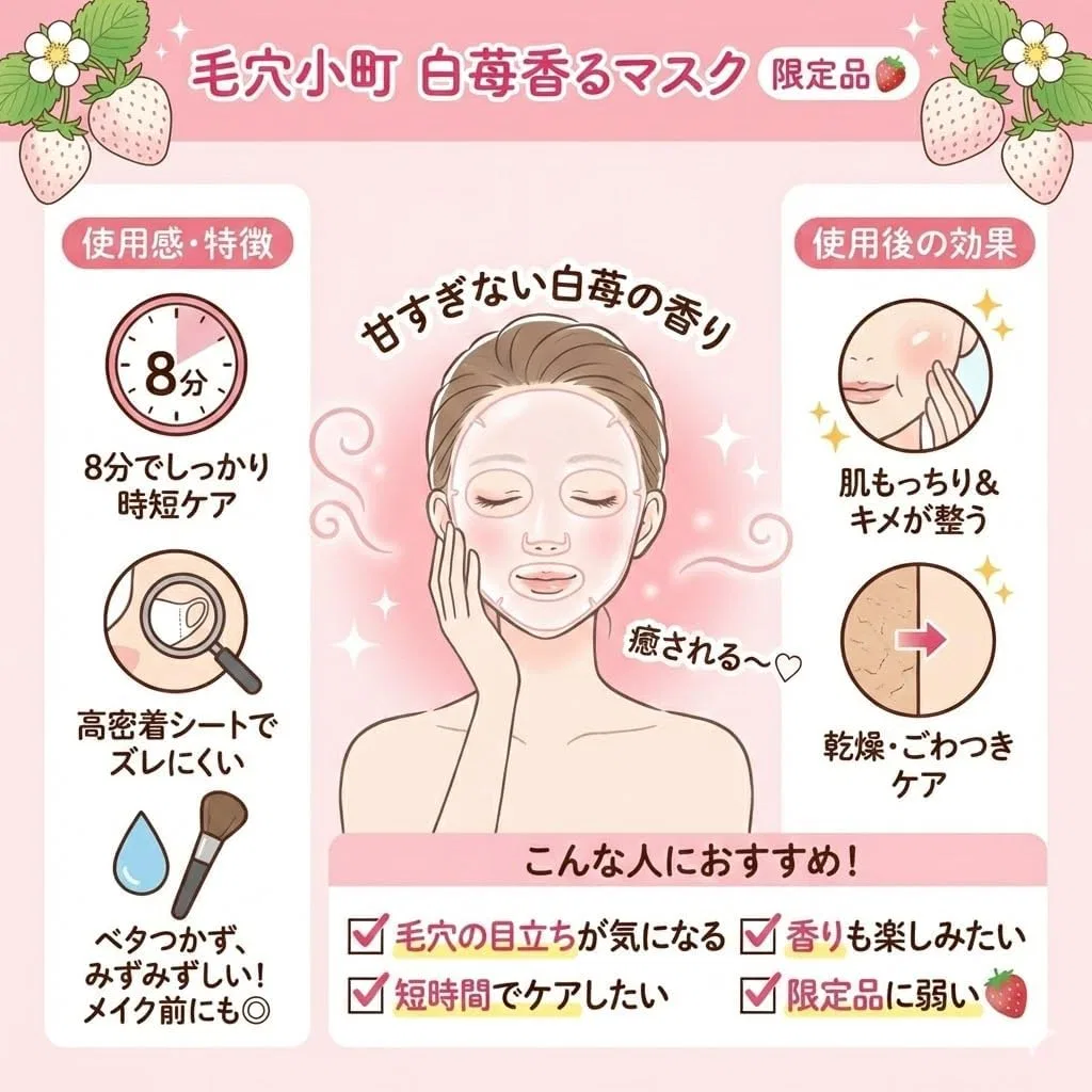 Маска для лица Pore Komachi с ароматом клубники, набор 2 упаковки по 7 штук, белый — фото 3