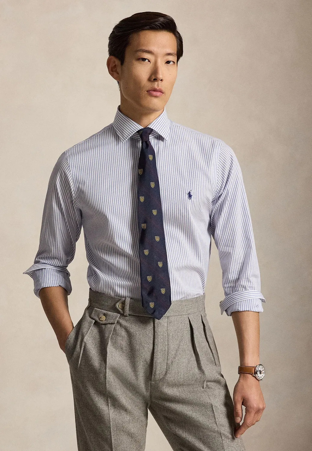 Рубашка из полосатого поплина, сшитая на заказ Polo Ralph Lauren, White/Maidstone Blue
