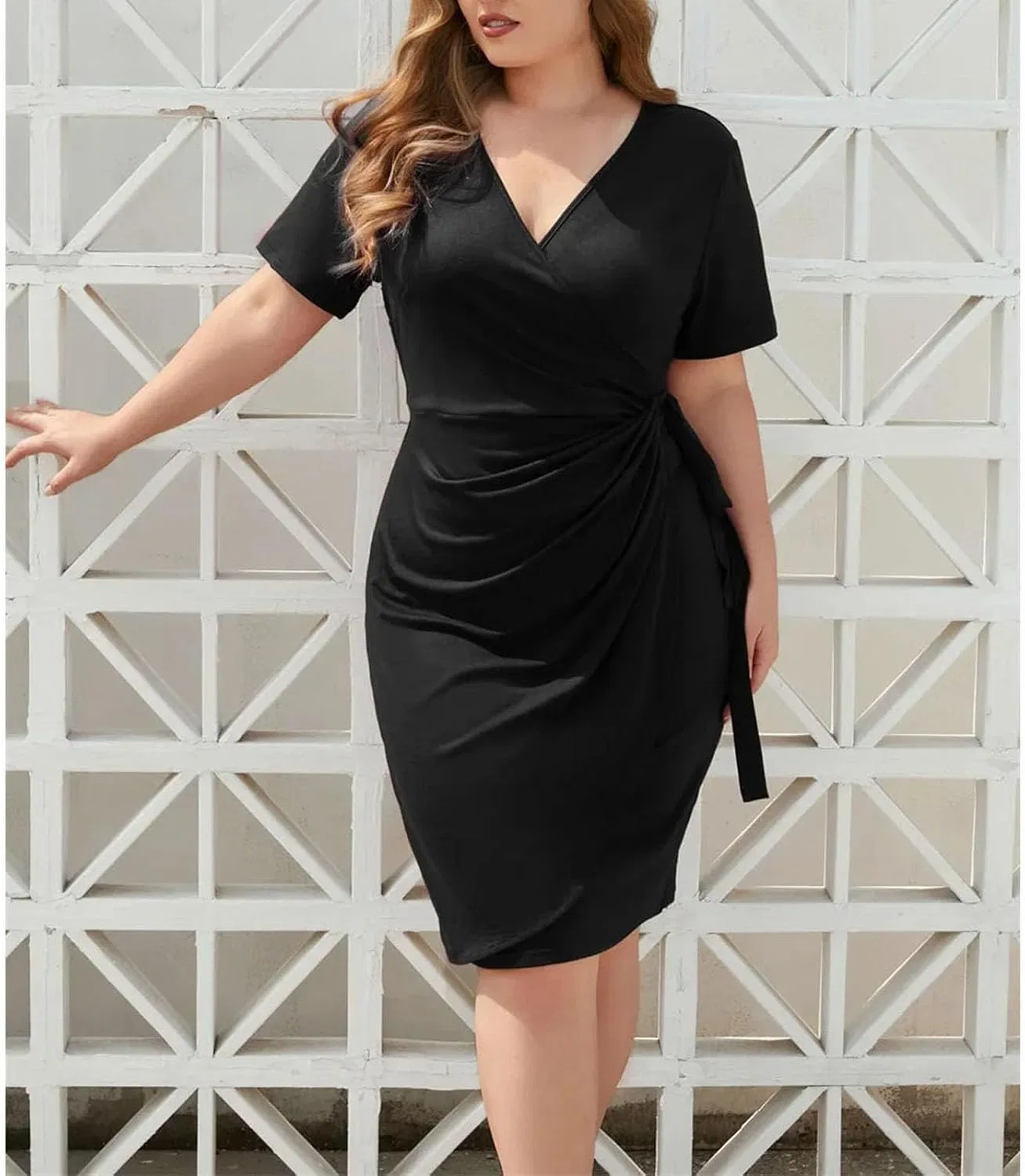 Женское облегающее платье V-образный вырез Plus Size, Arym Green — фото 2