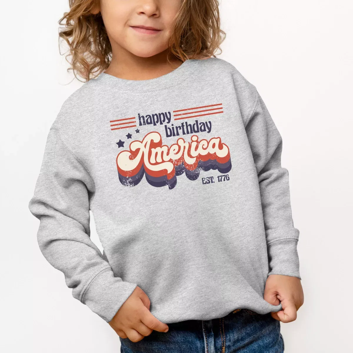 Детский свитшот с принтом Happy Birthday America Retro The Juniper Shop, Heather Grey — фото 3