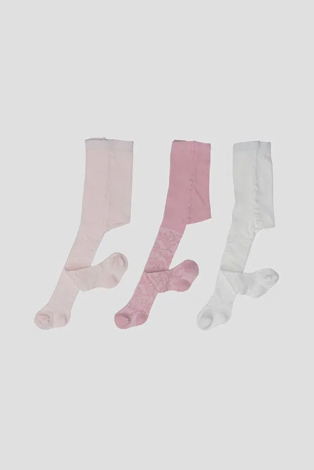 Детские колготки для девочек хлопковые 3 шт Jacquard Patterned Defne Baby, Pink — фото 2