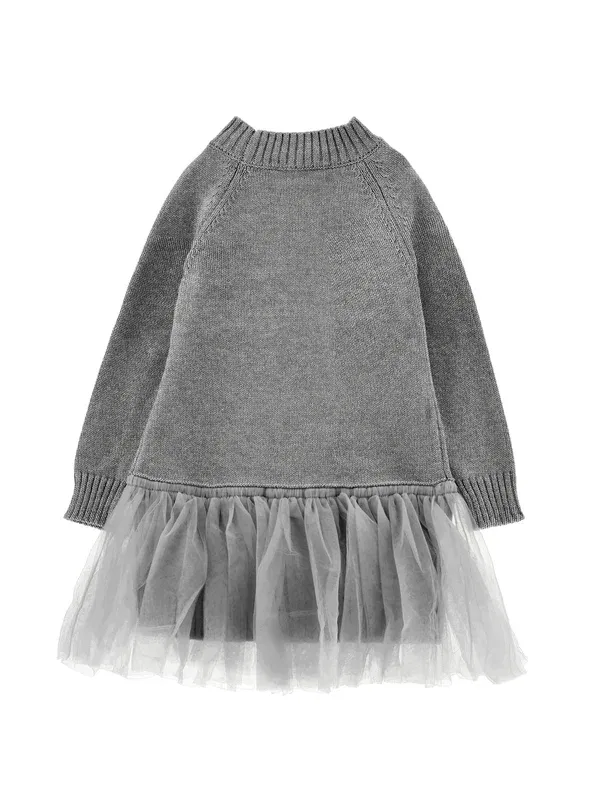 Платье-свитер из хлопка и шерсти Jumper dress Monnalisa, серый меланж — фото 2