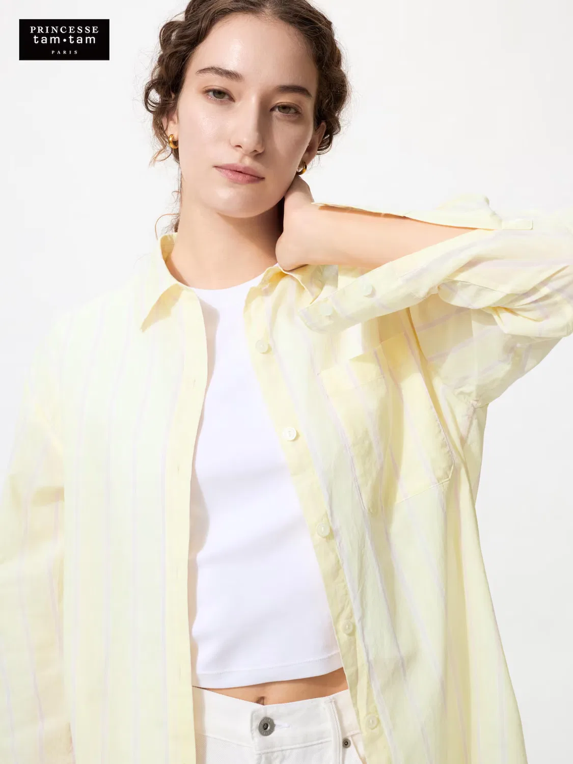 Рубашка Uniqlo, хлопковая, желтая