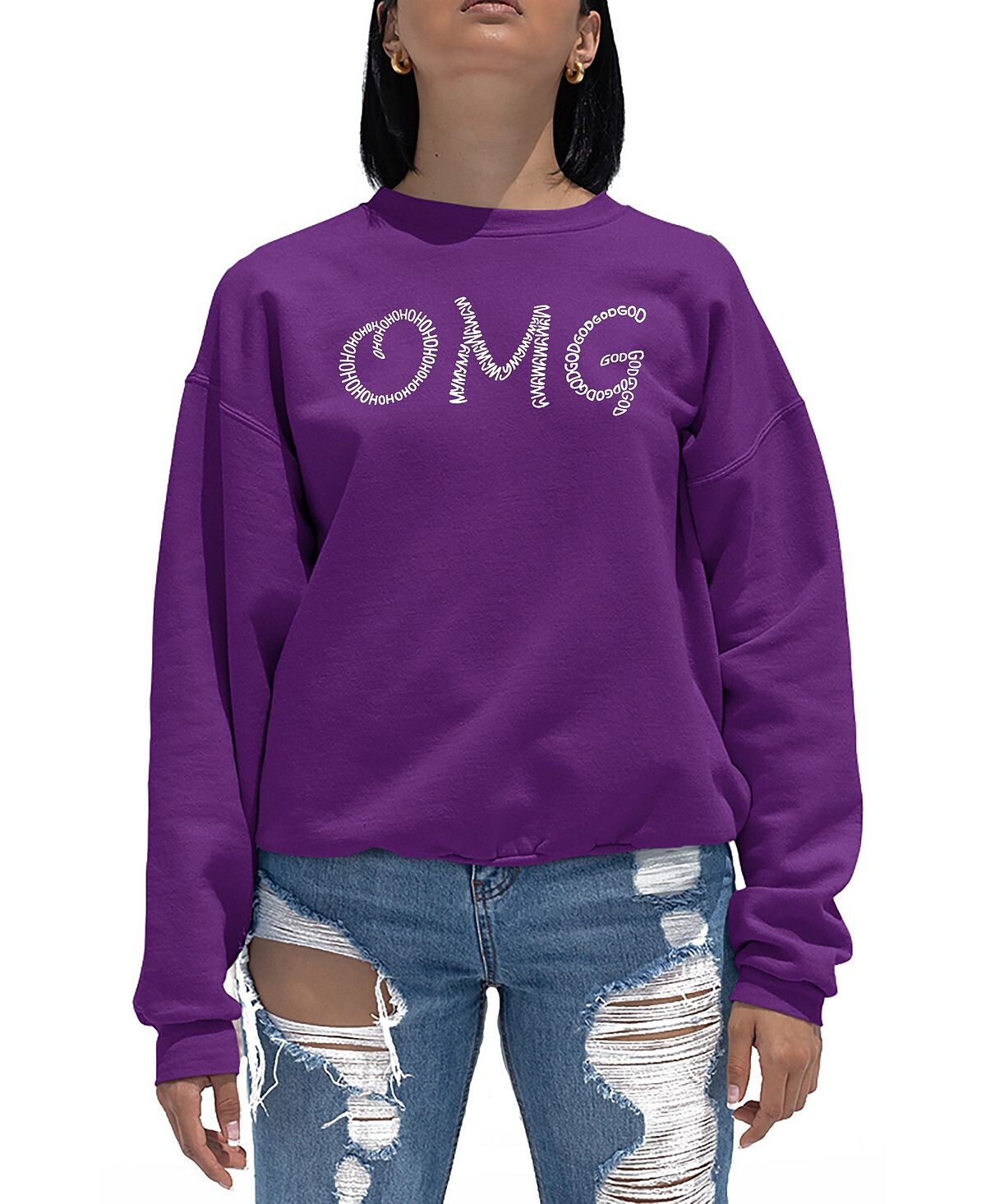 

Женская толстовка с круглым вырезом omg word art LA Pop Art, фиолетовый