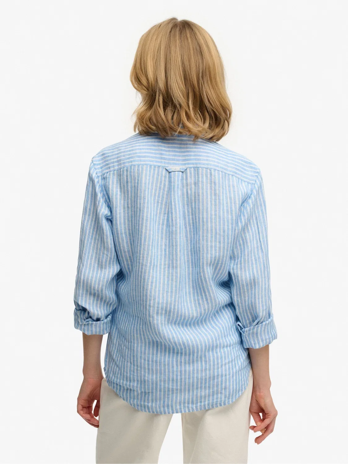 Рубашка оверсайз Premium Linen Boyfriend Shirt Superdry, синий — фото 2