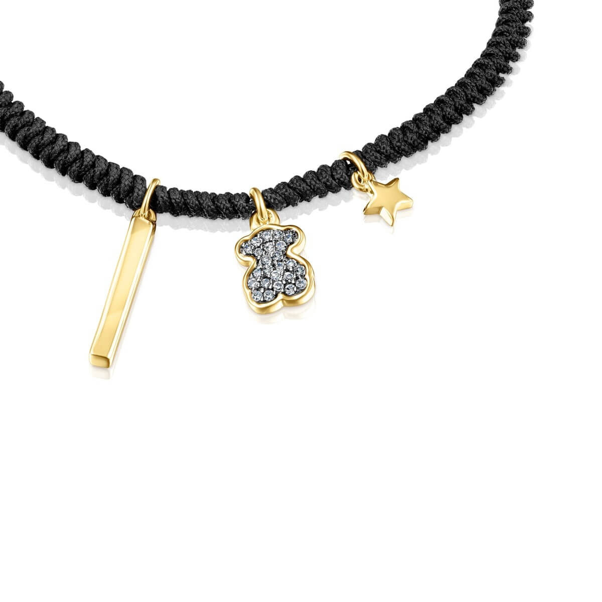 Браслет Tous Nocturne In Silver Vermeil With Diamonds And Black Cord, черный — фото 3