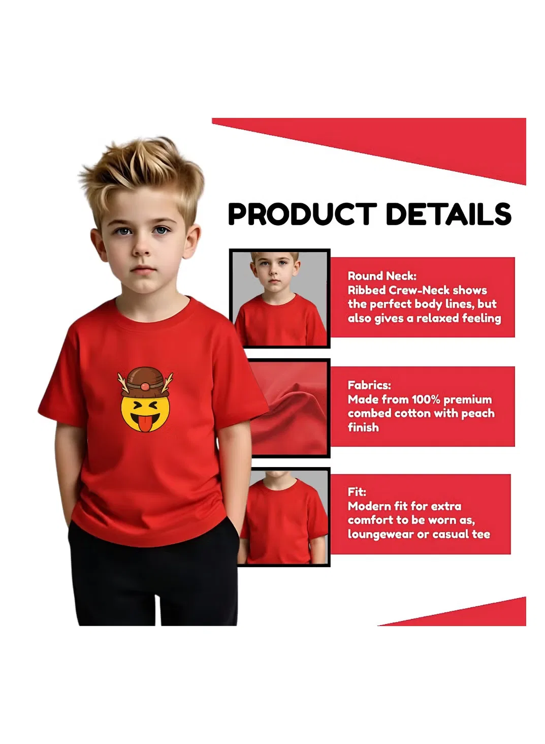 Футболка с принтом эмодзи для мальчиков Printshop4Me, красный — фото 4