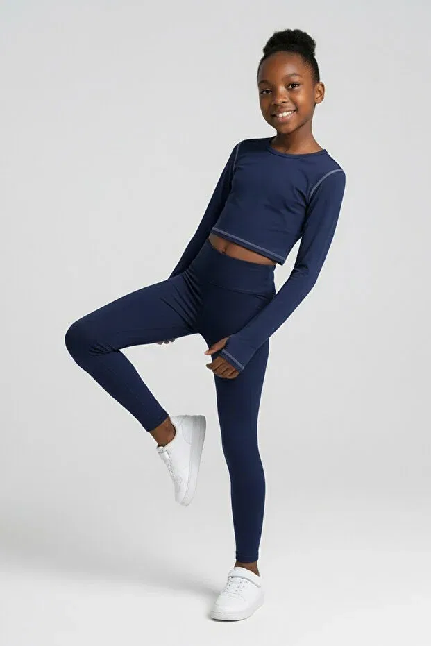 Детское для девочек лонгслив с принтом Colorinas, Navy Blue